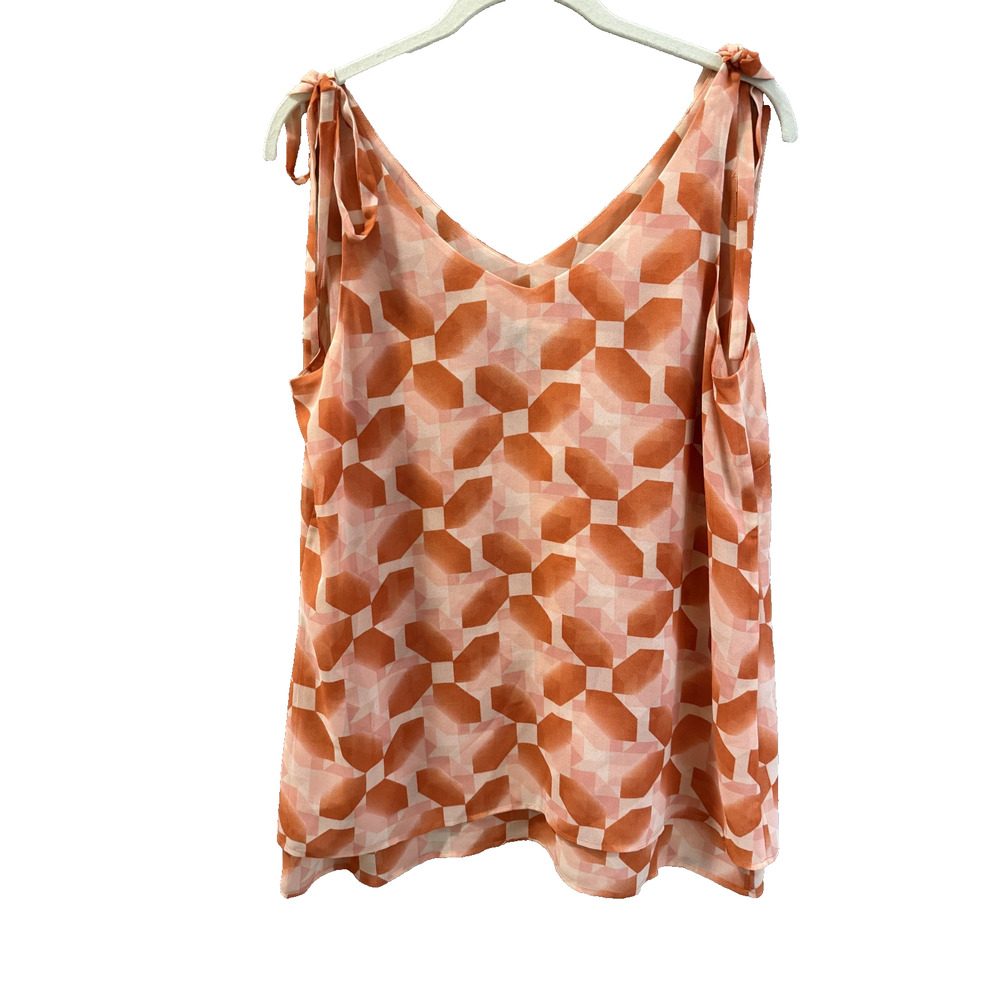 Cabi Pinwheel Top Size L Geometric Sheer Double layer blouse Orange/Brick